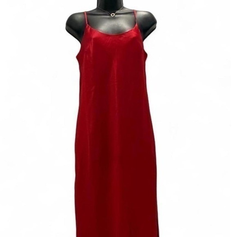 Ambiance Red Satin Slip Dress 90s Style Silhouette Spaghetti Strap Maxi